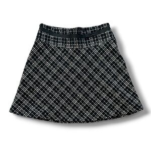Old Navy A-Line Tweed Skirt Womens 8 Black White Wool Plaid Bow Side Zip Lined